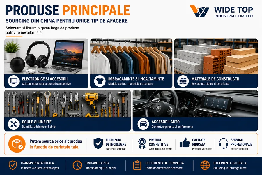 Categoriile principale de produse: electronice și accesorii, îmbrăcăminte și încălțăminte, materiale de construcții, scule și unelte, accesorii auto.